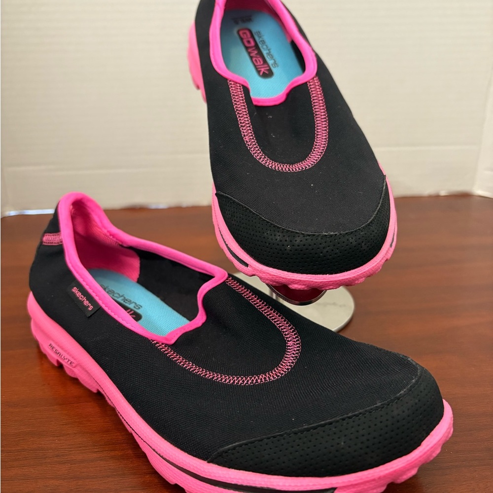 Skechers Women's Black and Pink Slip-On GOWAlK Shoes